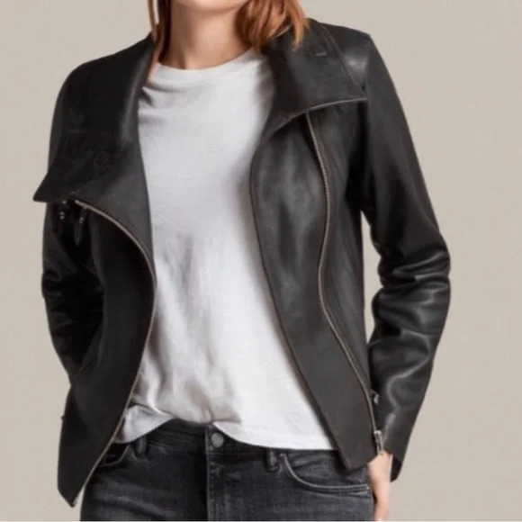 ALLSAINTS Leather Bales Moto Biker Jacket UK 8 / US 4 - Picture 1 of 13
